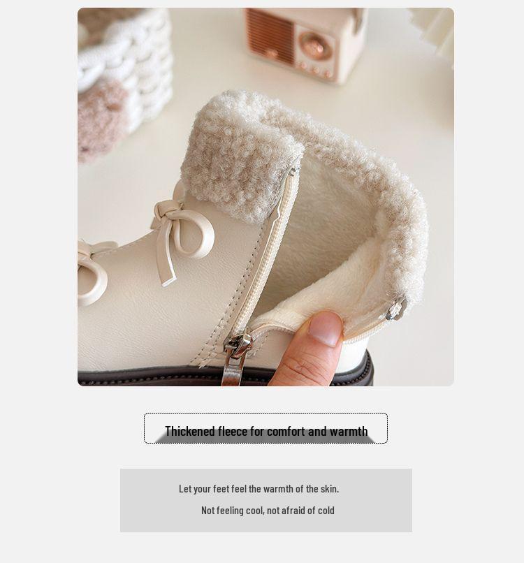 Soft-Soled Non-Slip Leather Children's Boots, Cap-Toe Design, Cotton-Lined for Girls, Martin Style, Winter 2025