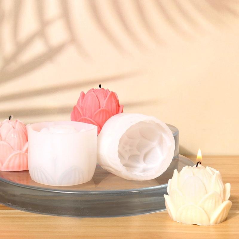 Aromatherapy Candle Silicone Mold 3D Lotus Flower Shape Soap Mould DIY Handmade Soap Model Plaster Mold Decoration