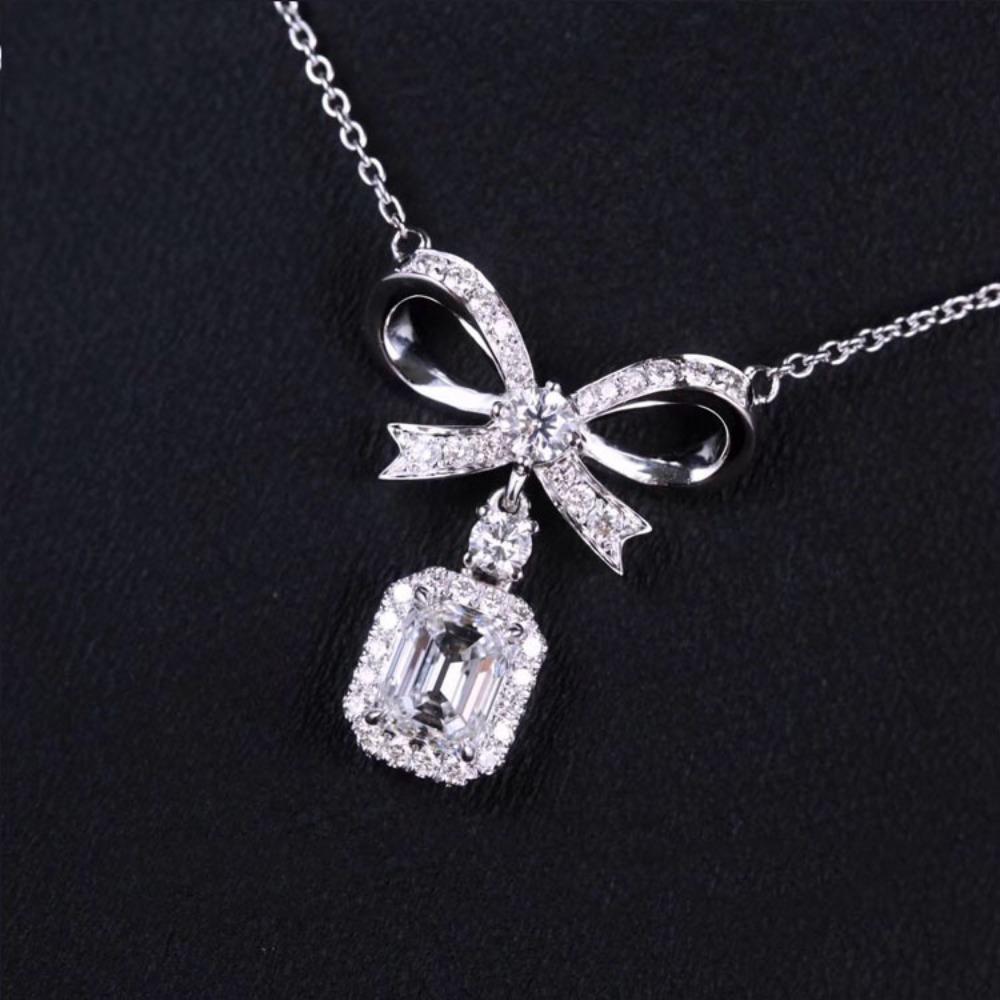 Elegant Bow Pendant Necklace for Women with Platinum Plated and Simulated Yellow Diamond Morgan Zircon Jewelry