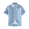 Men's Cotton Linen Short-Sleeved Shirt Summer Streetwear Plain Color Stand Collar Casual Beach Style plus Size M-3XL