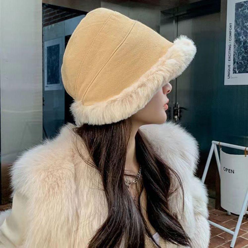 For Girl Warm Large Japanese Winter Korean Style Beanies Plush Bucket  Hat Women Hat Woolen