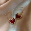 Fashionable Wine Red Heart-shaped Earrings with Simple Temperament Personalized Earrings and Accessories for Women