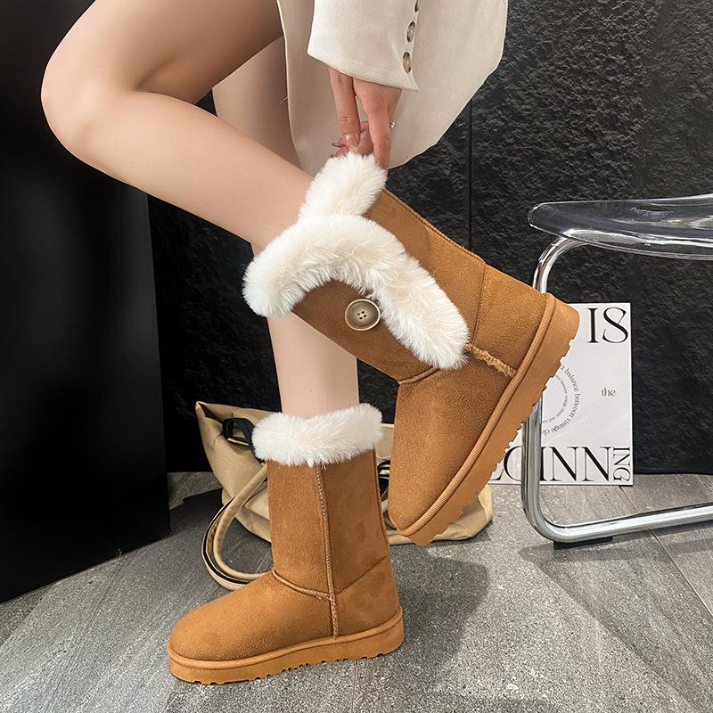 Autumn and Winter New Thickened Fur Snow Boots for Women Medium and Large Size Muffin Thick Bottom Warm Round Head Sleeve for Women