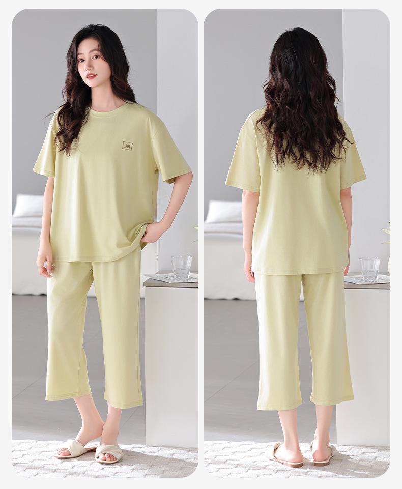 Women's Summer Modal Short Sleeve & Capri Home Set - Plus Size, Casual Ice Silk Cool Feel