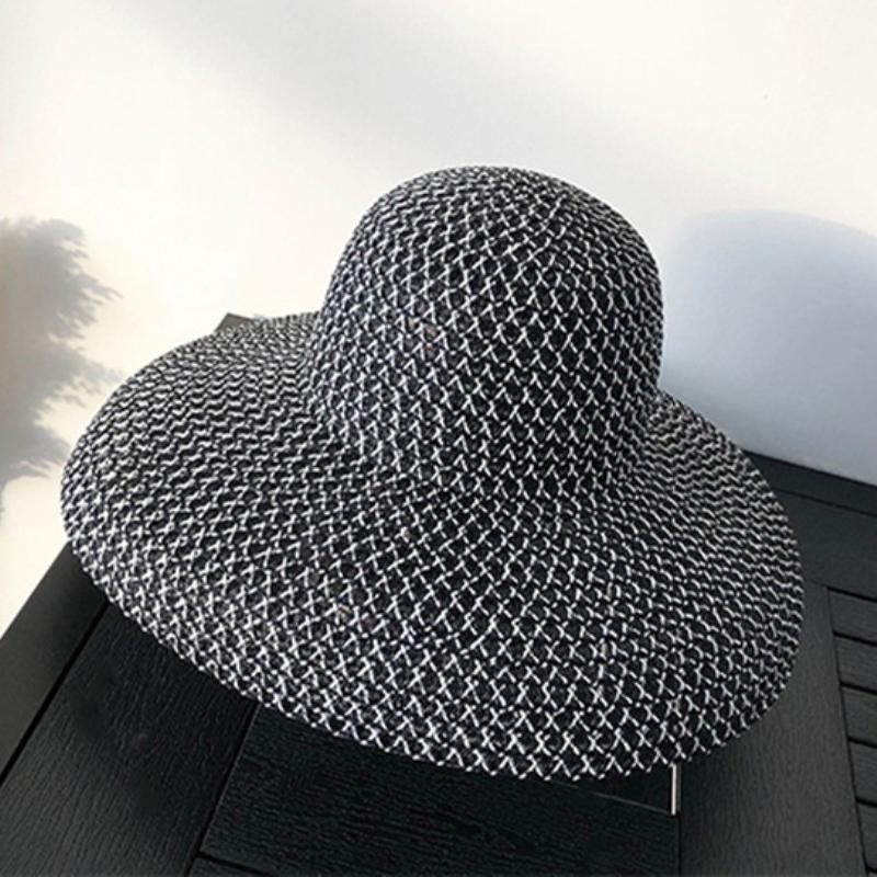 

HT3072 New Summer Hat Women Vintage Wide Brim Sun Hat Female Dome Beach Cap Lady Breathable Straw Hat Women Patchwork Beach Hat 56-58cm чорний