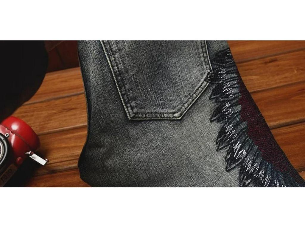 Men's Trendy Elastic Slim Fit Ripped Embroidered Jeans for Spring and Autumn High-Street Style