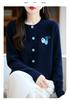 Women's Autumn Embroidered Round Neck Single-Breasted Wool Knit Cardigan
