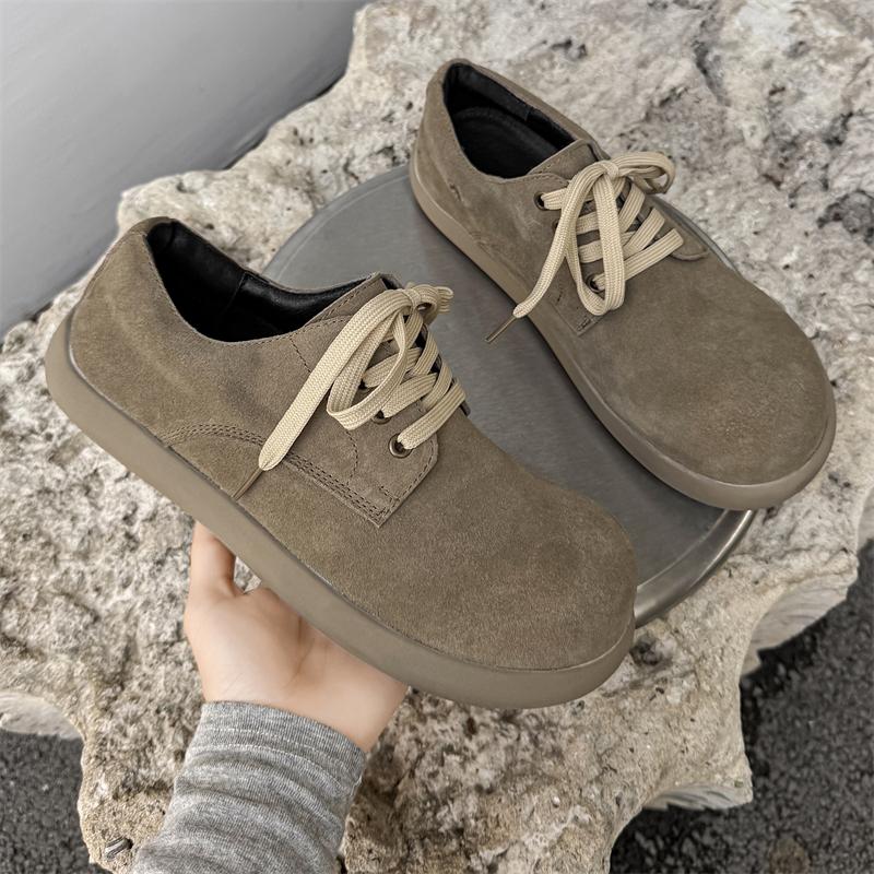 Fashion Men's Suede Casual Shoes Round - Toe  Lace- Up Comfortable Outdoor Work Shoe Retro Trend Insole Height -Increasing Walking Shoes