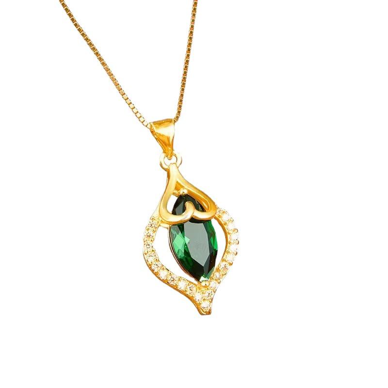Women's Gilded Brass Love Heart Teardrop Pendant Necklace