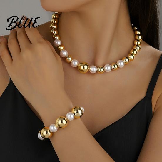 Necklace for Collarbone 1 Set Imitation Pearl Bracelet Retro Punk