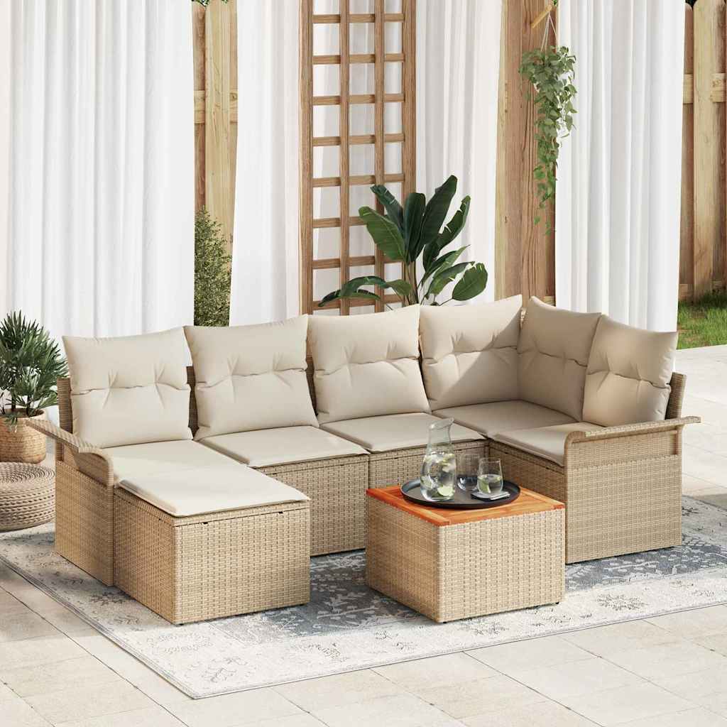 Garden Sofa Set with Cushions 7 Pcs Beige Poly Rattan
