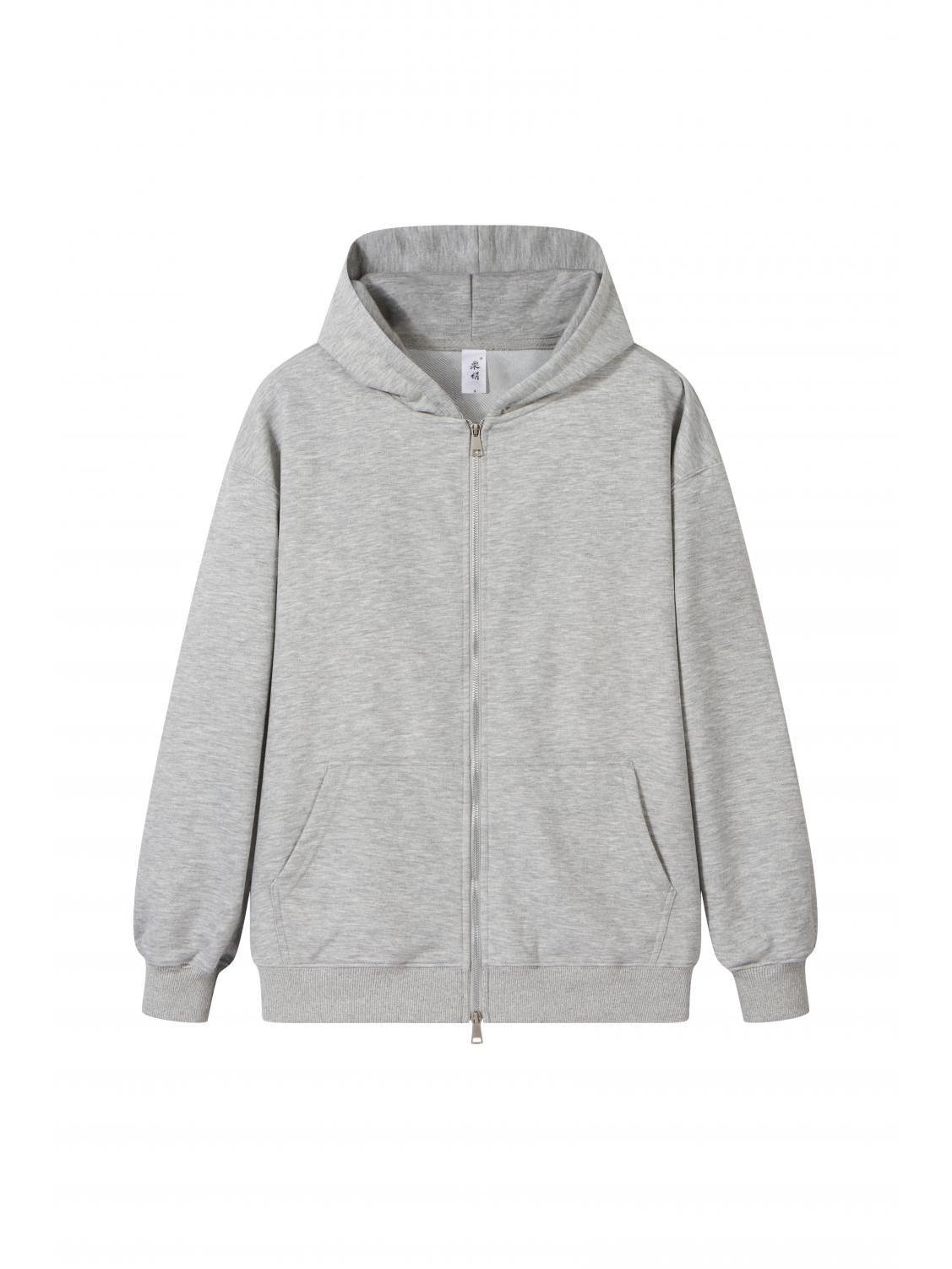 2025 Trendy Unisex European Fit Double Zipper Drop Shoulder Hoodie Jacket L