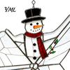 Christmas Tree Decor Snowman/Santa Claus/Deer Suncatcher, Stained Glass Style Pendant with Hanging Acrylic Chain, 2D Flat Ornament for Garden