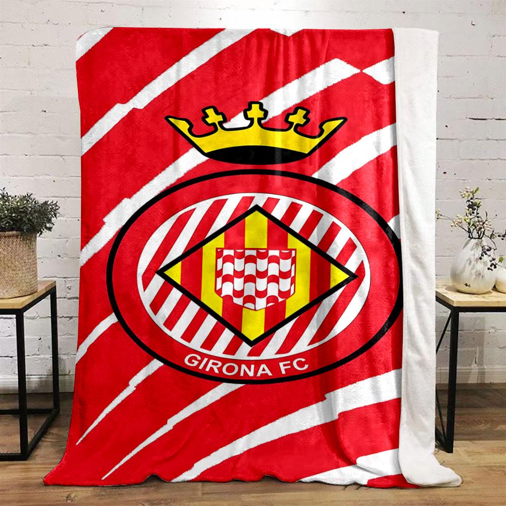 Red and White Girona FC Crest Blanket print blanket soft and cozy perfect for the living room bed sofa or a nap,gift