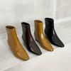 Wedge Platform Boost Stretch Skinny Boots Women's Square Toe Soft Leather Rear Zipper Vintage Versatile Booties