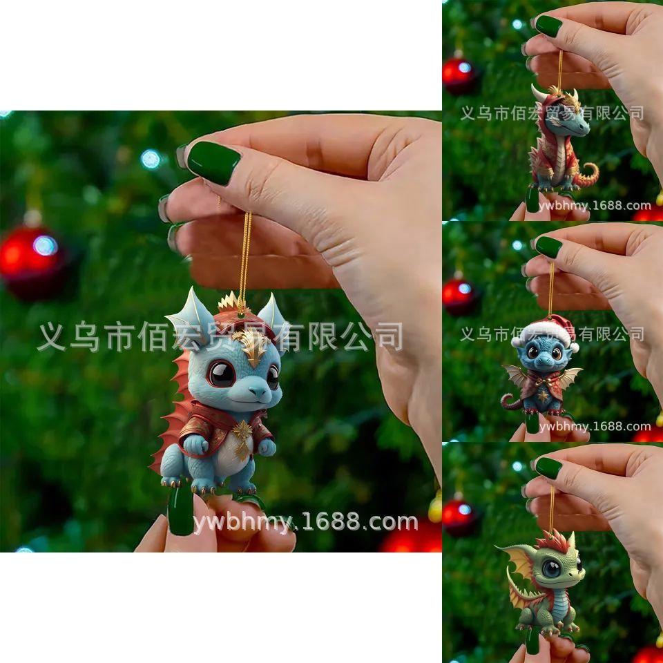 Pendentif Porte-clés Acrylique Série Dragon Cadeau Pour Décorations de Noël et d'Halloween