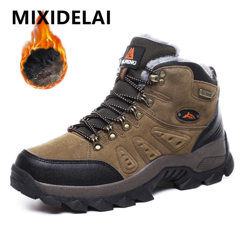 Brand Men's Boots Warm Plush Snow Boots Outdoor Non-Slip Hiking Boots High-Top Waterproof Sneakers Men's Winter Boots Size 39-47
