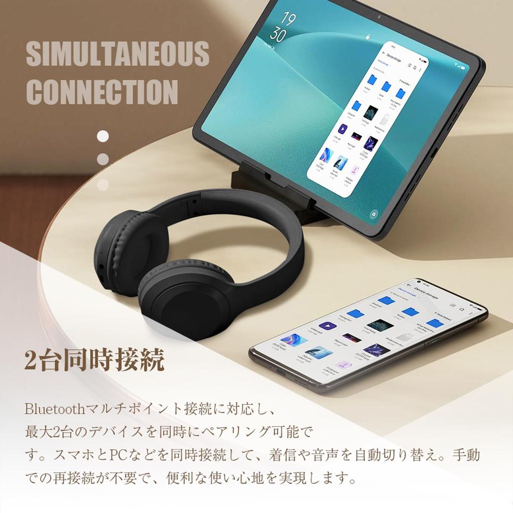 Meisei Shop Bluetooth microSD Card HiFi Sound Up To 23 Hours Continuous Simultaneous Connection To 2 Compatible with Black 6.1 Headphones, Over-Ear
