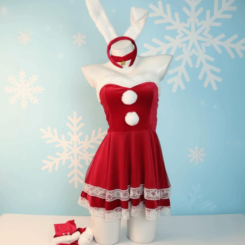 New Year Christmas Dress Transparent Camisole Nightwear Velvet Pajamas Dress Suit  Gifts