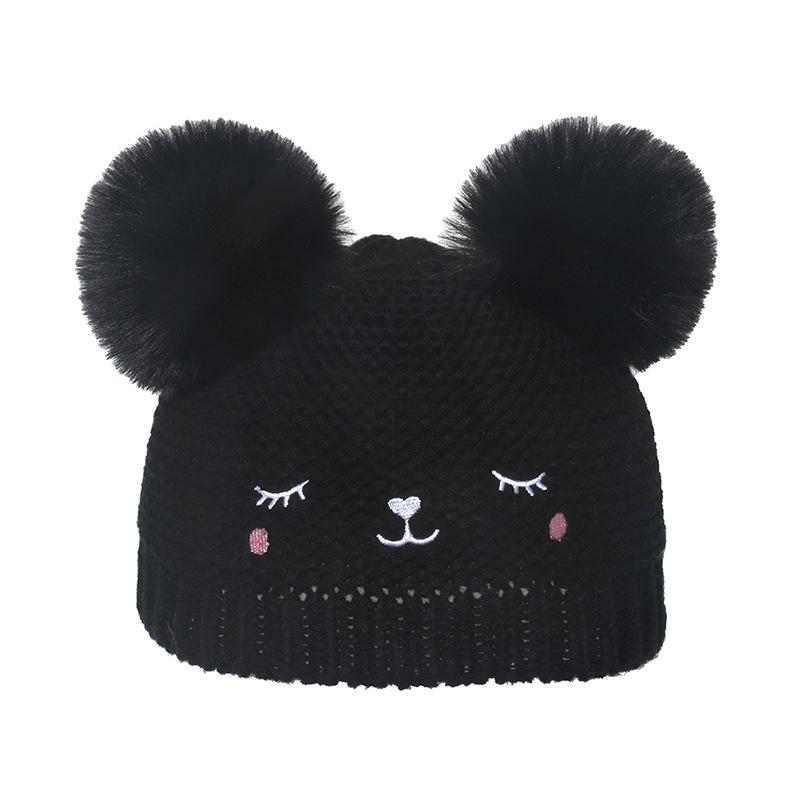 ins European and American fashion winter new double hairball wool hat pullover hat girls children's cartoon knitted hat 2025