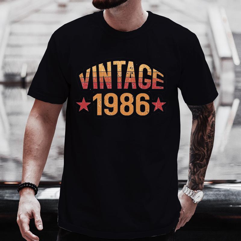 Unisex T-Shirt mit Rundhalsausschnitt Hergestellt 1986 Kassettenband Grafik-T-Shirt Retro Vintage Geburtstag Lässiges Kurzarm-Oberteil Für Musikgeschenk Tragen