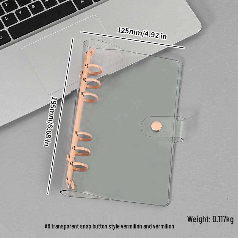 A5/A6 Transparent PVC Ring Binder Planner Cover with Snap Button and Multi-color Six-Hole Metal Clip