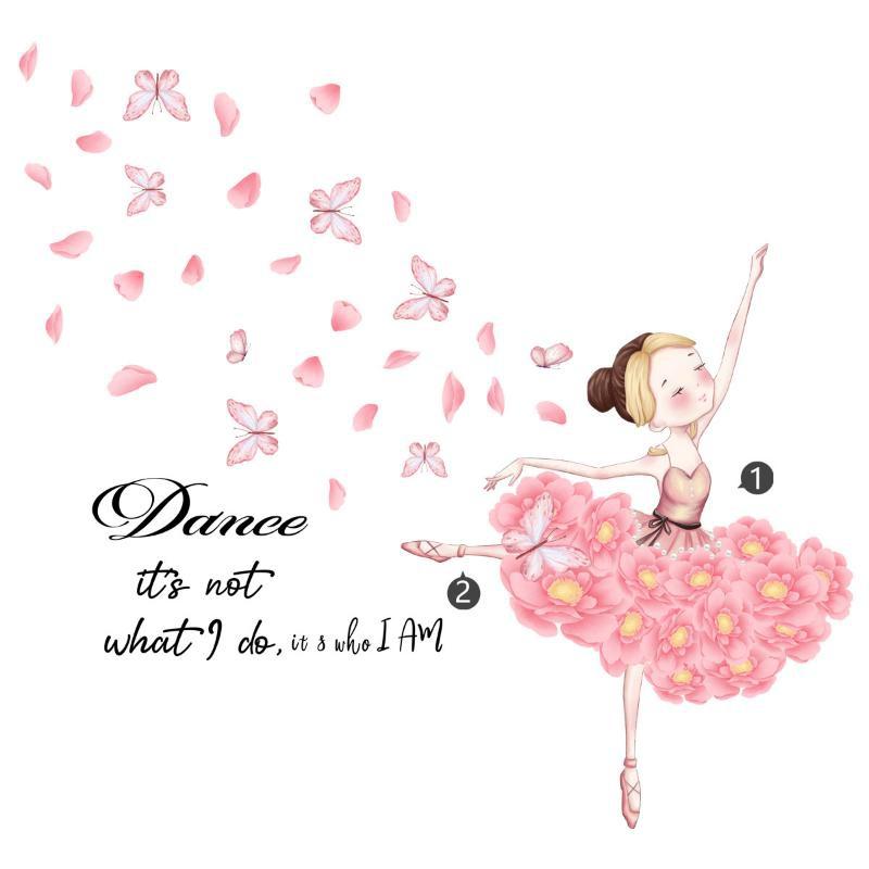 Tańcząca Dziewczyna Różowy Motyl Naklejka Ścienna Dekoracja Pokoju Dziennego Naklejka Ścienna Samoprzylepna Naklejka Ścienna