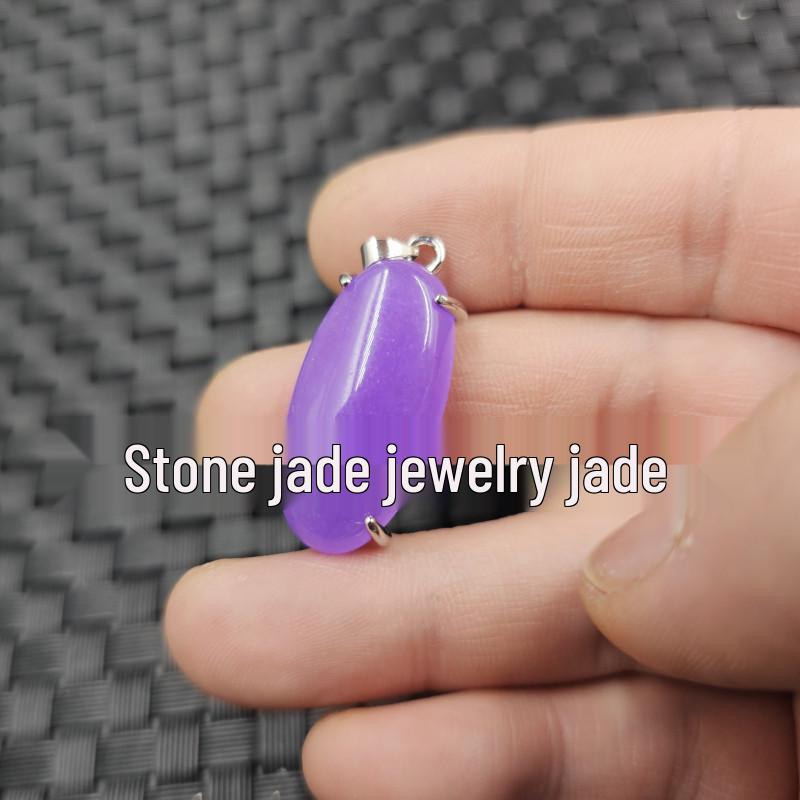 Emerald Violet Oval Jade Pendant Necklace for Men and Women