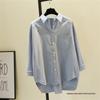 Women's Cotton Spring Shirt: Versatile Medium-Long, High-Grade Solid Color, Korean Artistic Style