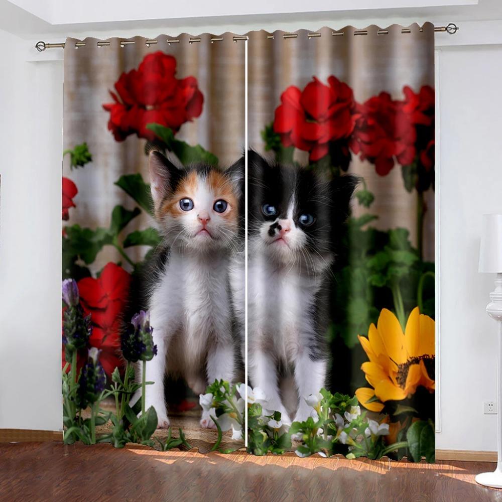 3D-Digitaldruck, personalisierbar, luxuriöser Fenstervorhang für Wohnzimmer, Kinder, Schlafzimmer, Vorhänge, Katze, Heimdekoration