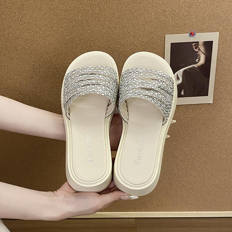 

Internet celebrity fashion ins rhinestone outer wear thick bottom cool slippers female 2025 summer new fairy wind high heel one-word 40 бежевый