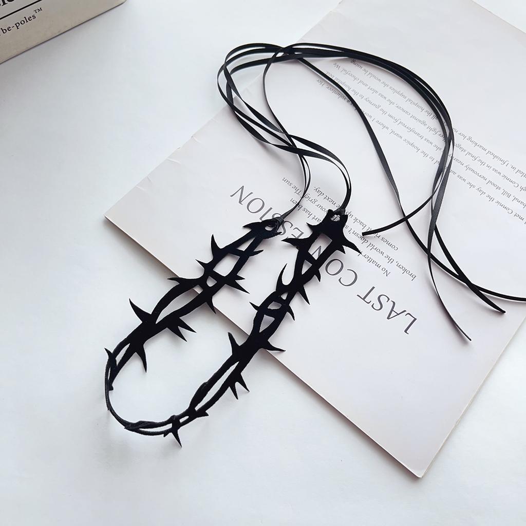 Dark tie Goth style personality fashion suede black thorn roleplay witch masquerade ball Strap choker Choker collar necklace gir