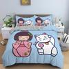 Japanese Doll Printed King Queen Duvet Cover Cartoon Lucky Cat Bedding Set For Kids Girls Fan White 2/3PCS Polyester Quilt Cover