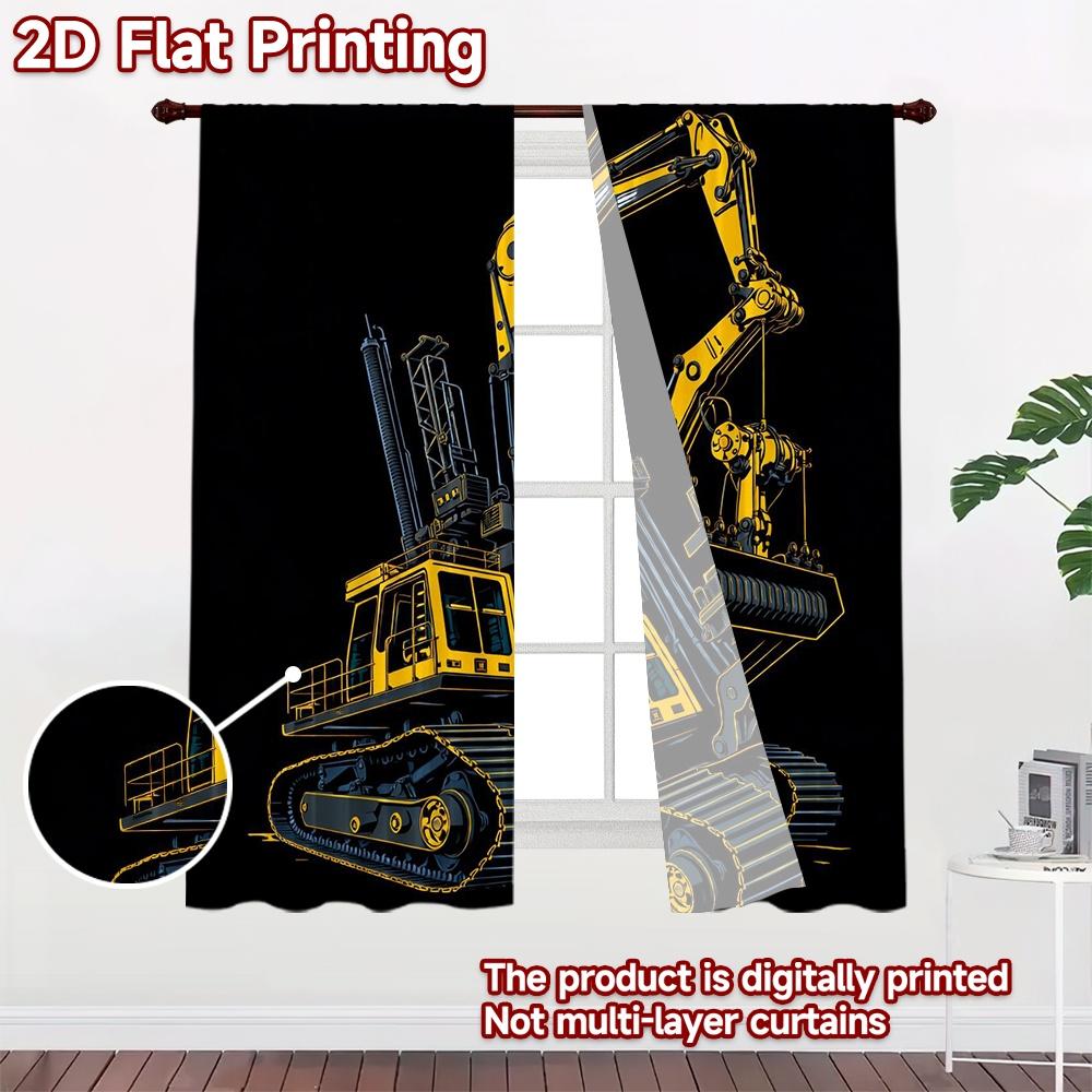 2D-Flachdruck, 2-teilige Vorhänge (Ohne Stange) Gelber Bau-Bagger Modernes Druck-Vorhang Haltbarer 100% Polyesterstoff
