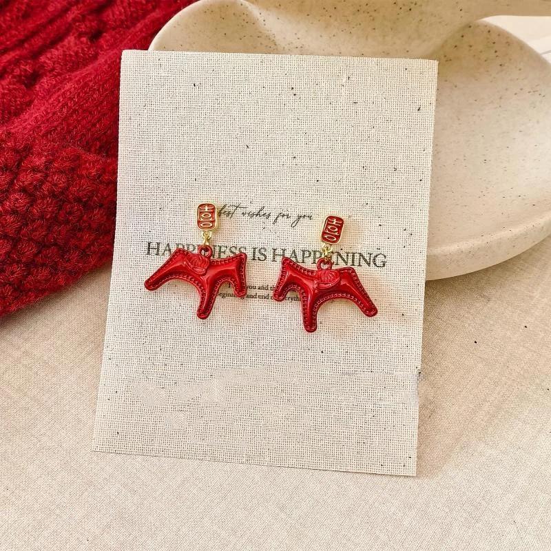 Simple Elegant Red Horse Earrings Korean Cute Sweet New Year's Red Earrings Ear Studs Jewelry Accessories New Year Gifts