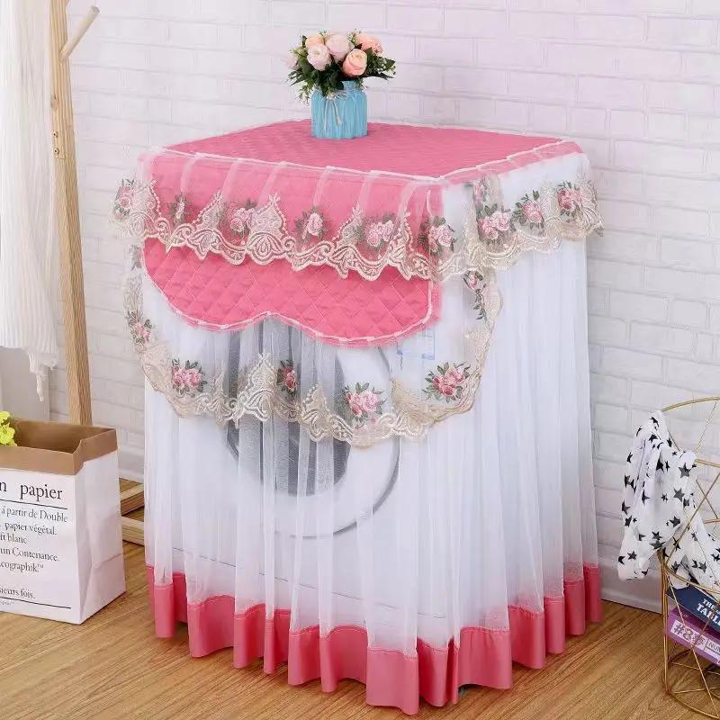 Washing Machine Dust Cover Embroidery Floral Ruffle Lace Drum Washing Machine Protect Top Front Dryer Dustproof Cloth Home Decor 60X60X85cm