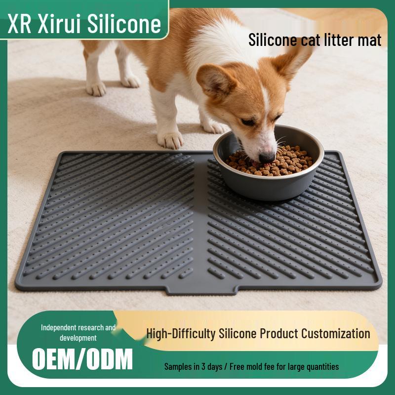 Silicone Non-Slip Cat Litter Mat: Anti-Splash, Anti-Dirt, Foldable Design 59×38 cm серый