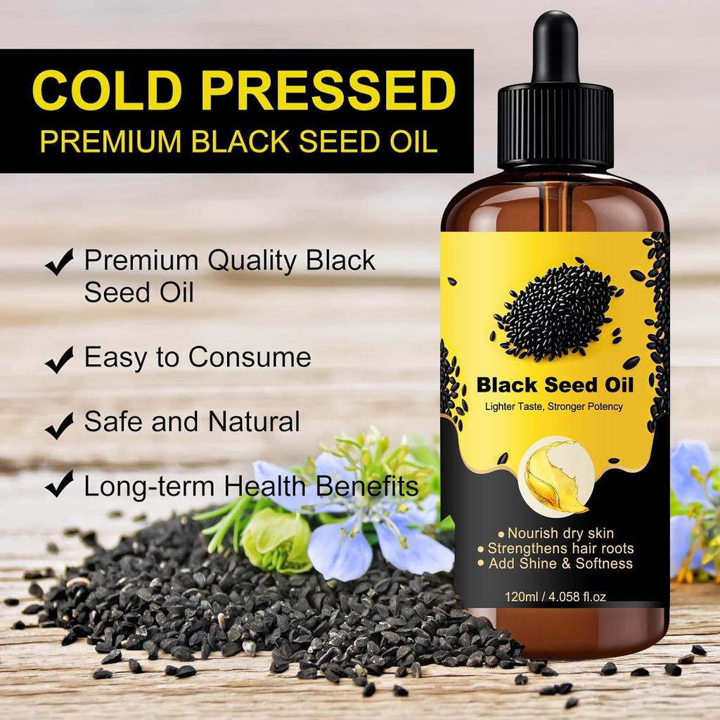 Olej z czarnuszki-Wzmacnia i odżywia włosy, Kontroluje puszenie się i poprawia podatność na układanie - Odpowiedni dla kobiet i mężczyzn o wszystkich typach włosów, 120ml