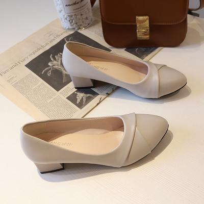 Shoes Women Mid Heel Office Lady Pumps PU Leather Black Basic Square Heeled Spring Autumn Loafers Female Zapatos Size35-41