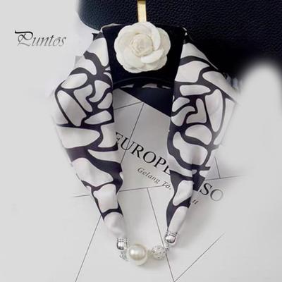 Women Chiffon Scarf Magnetic Buckle Bright Color Printing Necklace Style Decorative Thin Scarf Garment Accessories