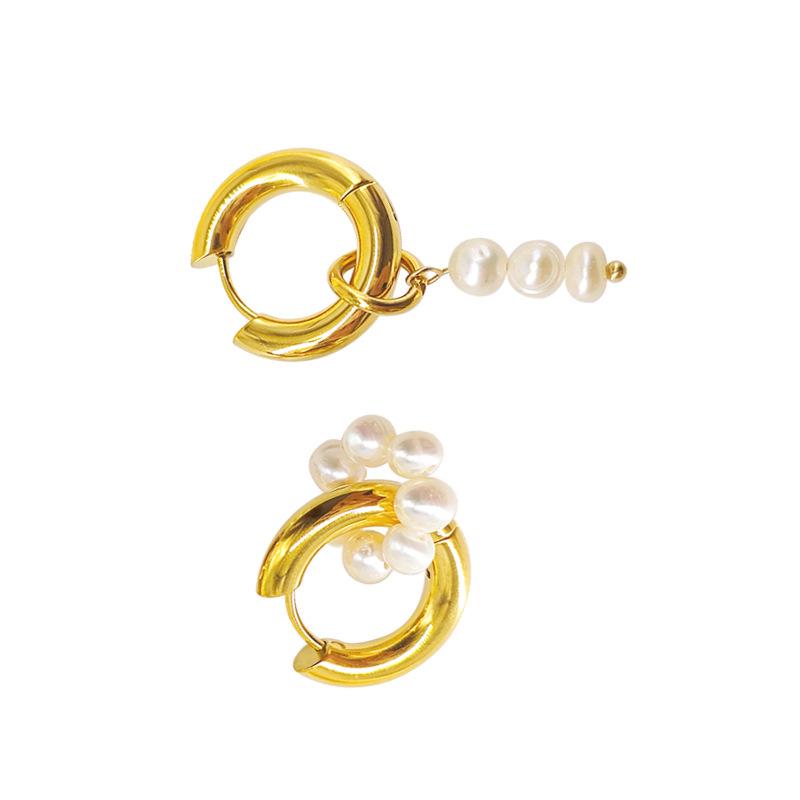 French Romantic 18k Gold-Plated Pearl Earrings - Elegant and Versatile Stainless Steel Design for Women