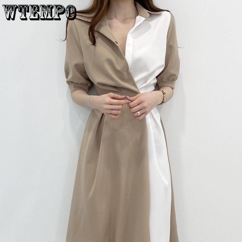 

Французское усовершенствованное платье-рубашка с длинной юбкой и талией Sense в стиле меньшинства L хаки