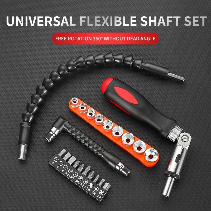 22PC Tool Set Screwdriver Bendable Connecting Rod Multi-Size Bits Sockets L-Wrenches Wrenches Home Craft Kits