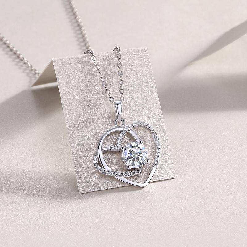 925 Sterling Silver Double Heart Moissanite Necklace Jewelry for Women D Color Fine Jewelry Daily Fashion Necklace