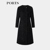 PORTS Women's Black Long Sleeve Wool Blend Coat