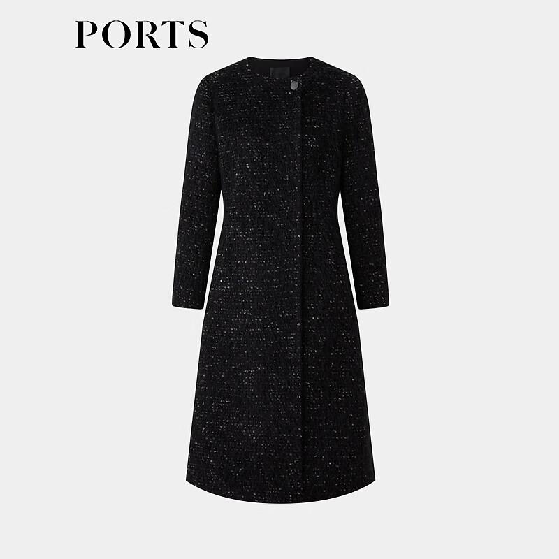 PORTS Women's Black Long Sleeve Wool Blend Coat