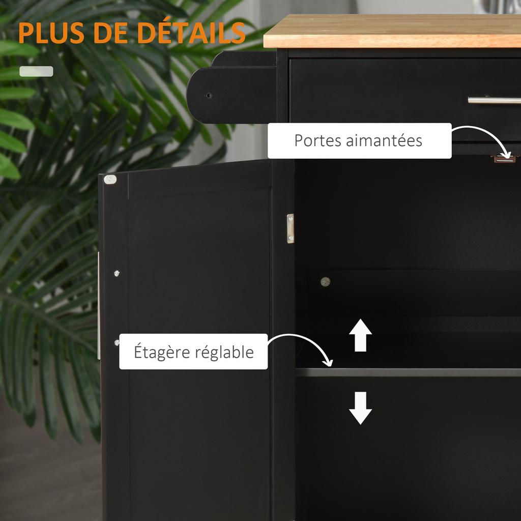 Carrello da cucina su ruote carrello di servizio Isola da cucina con armadietto cassetto e portasciugamani - 83L x 45P x 91,5H cm nero