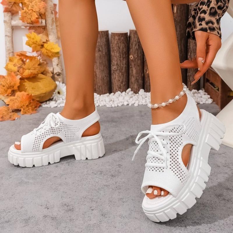 2026 New Women Sandals Round-toe Wedge Roman Sandals Fashion Comfortable Sandals Non-slip Thick-soled Lace-up Casual Shoes Women