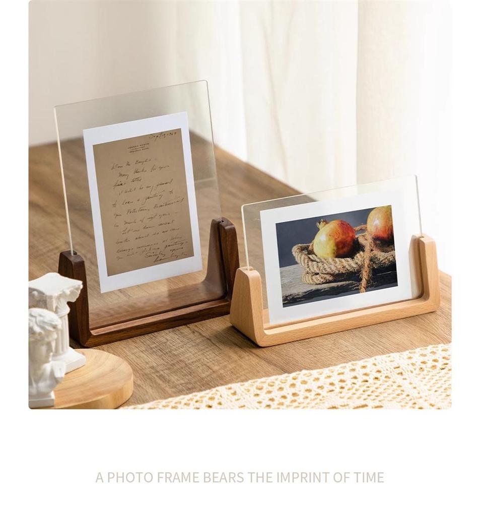 Minimalist U-Shape Photo Frame Stand Wood Acrylic Creative DIY Tabletop Display for Pictures Love Notes, Postcards, Certificates