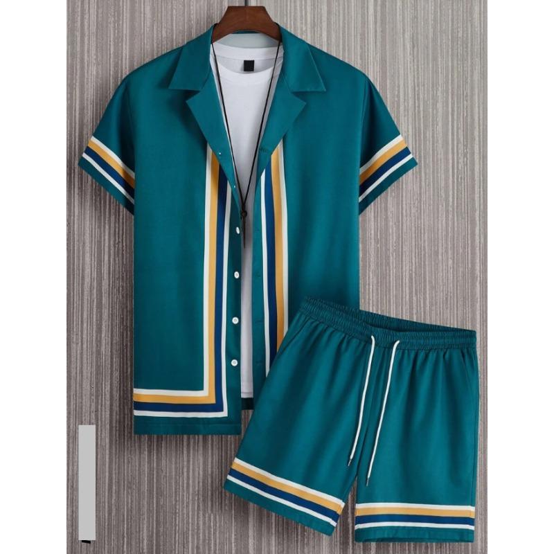 

Комплект гавайской рубашки для мужчин с 3D-принтом, узор «синий белый фарфор», летняя мода, удобный для повседневной носки, большой размер, рубашка + шорты, комплект из 2 предметов XXXL